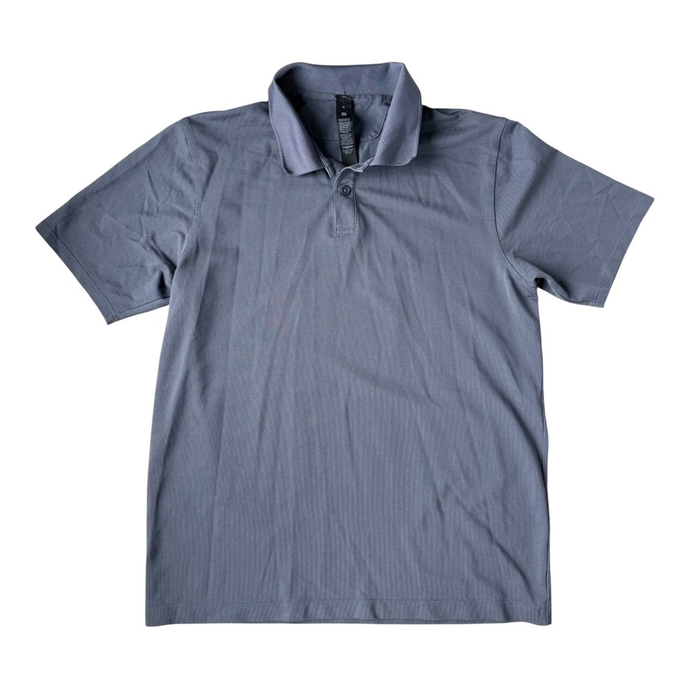 Lululemon Mens Live in Practice Polo Shirt M Steel Blue Performance Short Sleeve